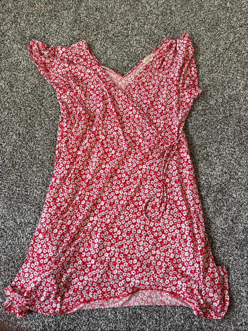 Red Floral Wrap Mini Dress with Waist Tie